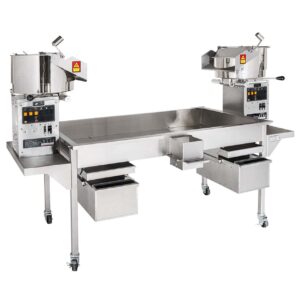 Twin Electric Giant Pedestal Popper on 6ft Knock Down Production Table